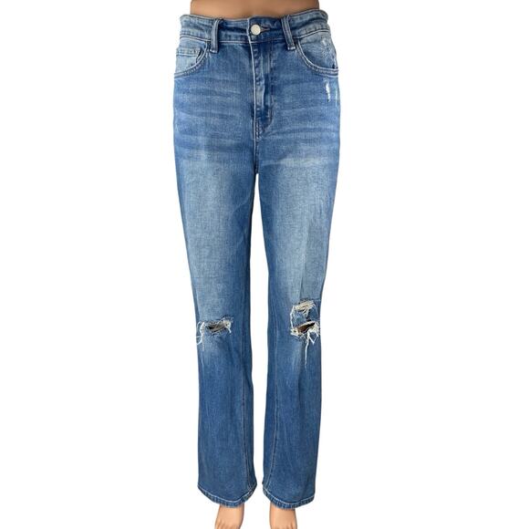 Flying Monkey Womens Blue High Waisted Distressed Straight Denim Jeans Pants 27 - Picture 1 of 5